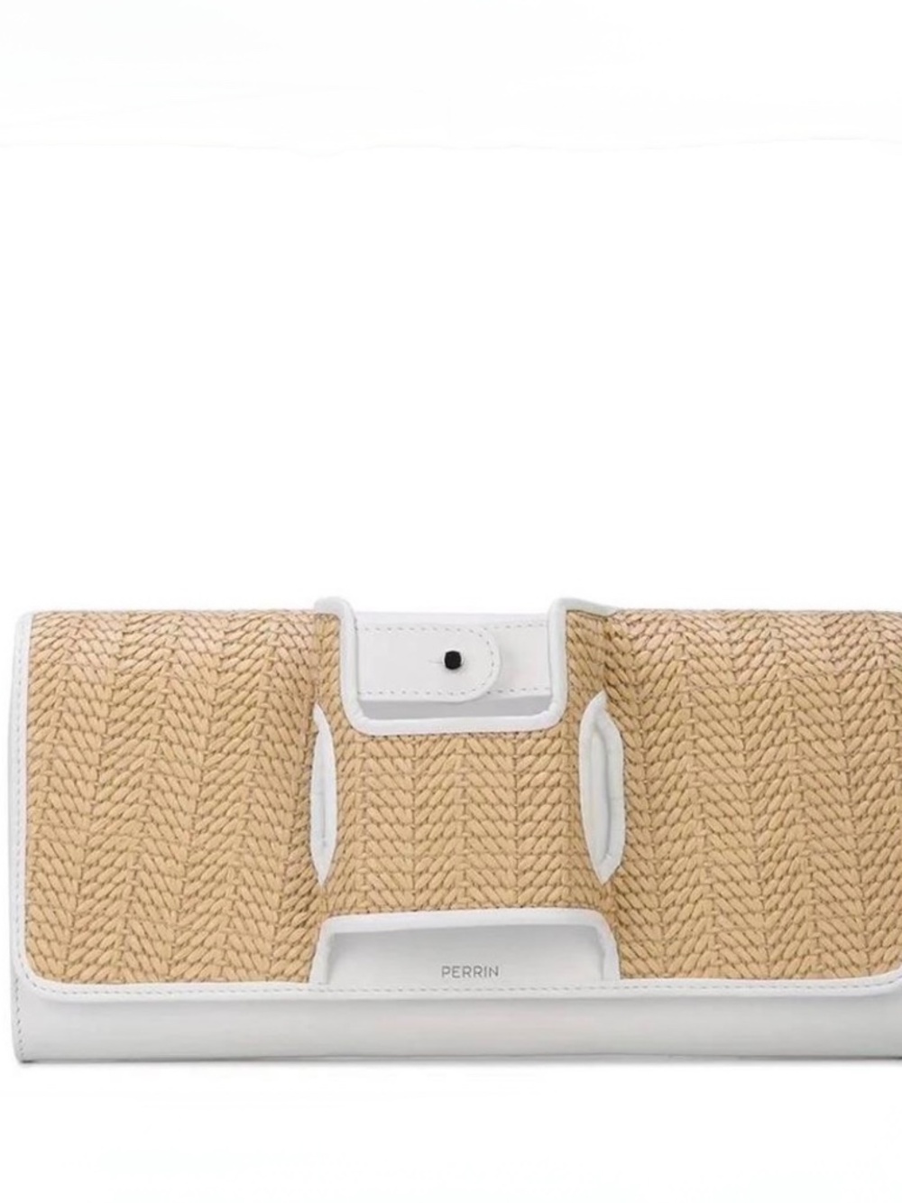 Perrin Paris La Capitale Raffia And Leather Glove Clutch New